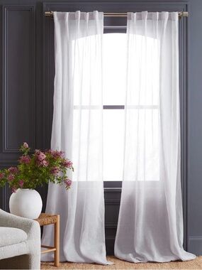 Quince European Linen Sheer Curtain Panels White 48x108 Set of 2 NWT